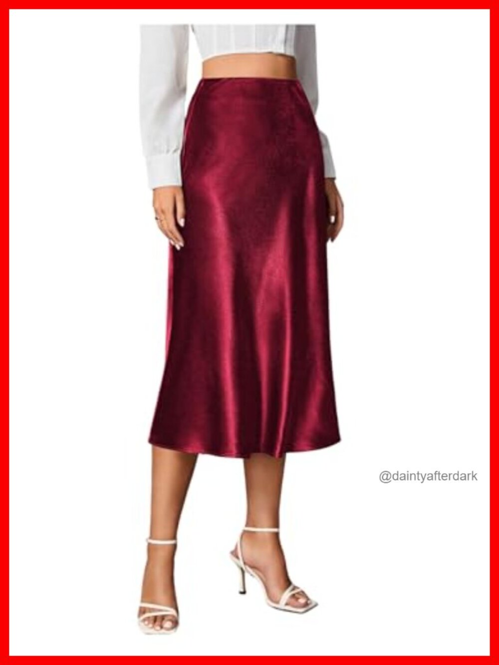 Elegant High Waist Satin Midi Skirt Fishtail Hem Business Casual Work